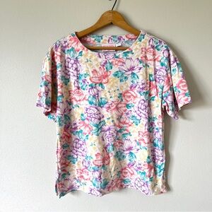 Vintage Pastel Floral Scoop Neck T-Shirt